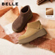 百麗（Belle）復古絨面勃肯鞋女冬季新款商場(chǎng)同款厚底加絨休閑短靴E6F1DDD5 棕色-薄絨 36 (230mm)