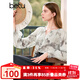 百圖betu女裝秋季新款襯衫國風(fēng)印花襯衣長(cháng)袖雪紡衫上衣女2407T44 米白 S