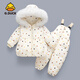 G.duck小黃鴨女寶寶冬季免洗羽絨服嬰幼兒白鴨絨連帽外套背帶褲分體套裝 米白色 80 cm