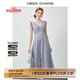 VEGA CHANG法式連衣裙女2025新款夏季碎花收腰褶皺荷葉邊袖背心裙 碎花 M