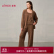 愛(ài)慕睡衣套裝女半邊絨保暖厚款寬松開(kāi)衫25新品家居服背心三件套 泰迪棕6LA S (160)