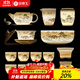 金鑲玉羊脂玉瓷功夫茶具套裝 家用陶瓷白瓷茶壺茶杯泡茶套組送禮禮盒裝 鴻運千秋羊脂玉瓷帶茶洗大套裝