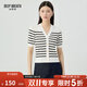 深呼吸DEEP BREATH女裝條紋拼色V領(lǐng)泡泡短袖針織開(kāi)衫女A400898 白 M (3碼)