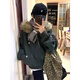 燦圖美式座山雕加絨棉服女秋冬季加厚重磅潮流派克服保暖上衣服外套 軍綠色 M
