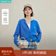 茵曼2025秋冬女裝新款MIU系刺繡針織開(kāi)衫簡(jiǎn)約毛衣外套 亮藍色 L