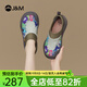 快樂(lè )瑪麗（J&M）帆布鞋女鞋2025春季新款懶人一腳蹬樂(lè )福鞋通勤百搭大頭休閑鞋板鞋 綠色 39 【春夏款/3CM高】