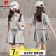 皮爾卡丹（pierre cardin）女童夏季運動(dòng)套裝2025新款中大童炸街女孩休閑短袖夏5分褲兩件套 灰色【兩件套】 150