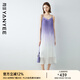 顏域漸變百褶連衣裙2024新款女夏季浪漫紫色裙子中長款V領(lǐng)吊帶裙 紫色 XL/42