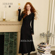 三彩2025冬季新款優(yōu)雅蕾絲V領(lǐng)氣質(zhì)針織連衣裙收腰長(cháng)裙長(cháng)袖M