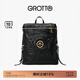 GROTTO個(gè)樂(lè )黑石雙肩包大容量褶皺綿羊皮軟皮背包電腦包通勤旅行包 黑石背包L（金標）