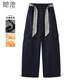 她池設計感加絨保暖工裝褲女2025冬裝新款長(cháng)款拼接休閑褲