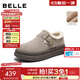 百麗（Belle）復古皮帶扣勃肯鞋女2025冬新厚底保暖休閑毛毛鞋B2922DM5預售 灰色 37