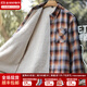 馬登工裝搖粒絨格紋襯衫外套男美式復(fù)古格子加絨保暖男士長(zhǎng)袖襯衣秋冬 藍(lán)棕色 【袖子不加絨】 L