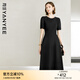顏域短袖收腰小黑裙女裝2024新款夏裝簡(jiǎn)約通勤裙子圓領(lǐng)氣質(zhì)連衣裙 黑色 L/40