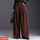 闊腿褲女冬季厚款咖色慵懶風(fēng)毛呢高腰寬松顯瘦拖地褲窄版直筒長(cháng)褲 紅色（褲長(cháng)95） M 20/2尺 27碼