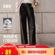 森馬（Semir）休閑褲女純棉打褶闊腿褲腰帶秋復古磨毛長褲顯腿長101524127005A