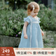 OAK FAMILY夏季2025新品衣服童裝短袖連衣裙女寶寶苧麻女童寬松裙子 藍霧色 100 cm