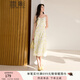 香影法式玫瑰碎花吊帶連衣裙女2025秋季新款優(yōu)雅v領(lǐng)雪紡內(nèi)搭裙子 黃色 S