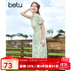 百圖betu女裝夏新款連衣裙法式拉鏈碎花短袖雪紡連衣裙女2307T69 綠色 M