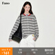 fano studios范洛Fano 休閑松弛感色織漸變條紋領(lǐng)口撞色長袖女t恤上衣2025新款 黑色第二批 L