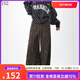 ICH MODE美式復古豹紋休閑褲子女春秋新款直筒闊腿寬松bf慵懶風(fēng)男 咖色豹紋 S