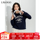 LAGOGO純棉藏青色衛衣女拉谷谷春秋新款圓領(lǐng)落肩袖顯瘦顯白上衣 藏青色(M0) XL