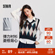 森馬（Semir）長(cháng)袖襯衫女冬季菱形格V領(lǐng)短背心易打理襯衣俏皮學(xué)院風(fēng)兩件套 藍紅色調00386 M