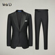 WVD男士結婚西服套裝戧駁領(lǐng)新郎禮服婚禮正裝羊毛塔士多羊毛西裝 黑色兩件套上衣+褲子西褲碼數請 e 46
