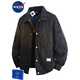 NASADKGM外套男加絨褂子工裝襯衫夾克男寬松休閑百搭情侶上衣服大碼男裝 黑灰 常規 XL