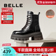 百麗（Belle）千層靴時(shí)尚復古馬丁靴女增高厚底短靴B2303DZ4預售 黑色-絨里 38 (240mm)