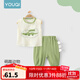 優(yōu)奇兒童套裝夏款新款卡通男寶寶背心短褲夏季薄款嬰幼兒紗布分體衣服 綠色 90