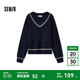 森馬（Semir）森柔|毛衣女冬季絞花提花寬松V領上衣潮流時尚慵懶風疊穿毛衫 藍色調(diào)00388 L