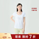 哥弟（GIRDEAR）女裝大U領(lǐng)精致?tīng)C鉆莫代爾親膚短袖套頭T恤女1301054 白色 S (2)