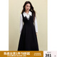 獨束大碼女裝黑白拼接長(cháng)袖連衣裙女秋2024冬季新款氣質(zhì)假兩件裙子 白撞黑 XL (尺碼：3)