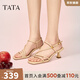 他她（TATA）高跟一字帶涼鞋女鞋法式復古綁帶涼鞋2025秋新款 杏色 37