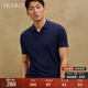 SKARO【100%羊毛】商務(wù)休閑翻領(lǐng)polo短袖男2025夏新款海鷗領(lǐng)T恤 藏青色SKP882 L （=襯衫41碼）