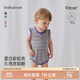 babylove嬰兒背心包屁衣夏季透氣衣服莫代爾無(wú)袖三角哈衣爬服條紋寶寶夏裝