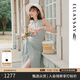 歌力思（ELLASSAY）【博主同款】25夏季新款棉抽褶不規(guī)則條紋修身顯瘦無袖連衣裙女 綠條紋 S