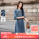 尚都比拉純棉牛仔風(fēng)連衣裙女秋季翻領(lǐng)長(cháng)袖A字裙遮肉顯瘦中長(cháng)款撞色花邊裙