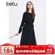 百圖betu女裝冬季新款連衣裙圓領(lǐng)假兩件拼接網(wǎng)紗裙子女2411T85 黑色 S