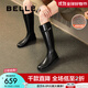 百麗（Belle）厚底增高騎士靴女時(shí)尚百搭長(cháng)筒靴B2160DG4預售 黑色-絨里 37 (235mm)