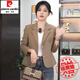 皮爾卡丹氣質西裝短款外套女春秋薄款2025新款女裝韓版時尚修身小西服上衣 咖啡色 L 建議105-115斤