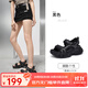 駱駝（CAMEL）運動(dòng)涼鞋女2025夏季新款一字帶厚底增高涼鞋魔術(shù)貼 L25M255012 黑色 35