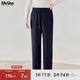 MsShe【開(kāi)叉直筒闊腿衛褲】大碼女裝2025秋裝胖mm高腰顯瘦加長(cháng)褲 藏青藍色現貨 2XL