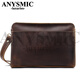 ANYSMIC奢侈高端品牌男士手包復古真皮2025年新款時(shí)尚瘋馬皮大容量信封包 咖啡
