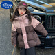 迪士尼（Disney）女童冬季羽絨服外套2025新品兒童白鴨絨中長(cháng)款童裝洋氣拼色連帽潮 咖色 140 cm