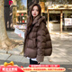 皮爾卡丹美拉德羽絨棉服女冬季2025新款寬松羊羔毛領(lǐng)棉衣棉襖加厚外套 咖色 L 建議120-140斤