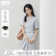 對白休閑通勤亞麻套裝裙女2025夏新款Polo領(lǐng)短袖上衣半身裙兩件套 海鹽藍 L