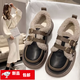 大東女士加絨英倫風(fēng)厚底單鞋女2025年秋冬新款小個(gè)子棉鞋百搭一字扣小皮鞋 黑色 37