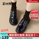 ZHR樂(lè )福鞋女春秋英倫圓頭單鞋女復古愛(ài)心搭扣厚底女鞋 JZ05 黑色 39